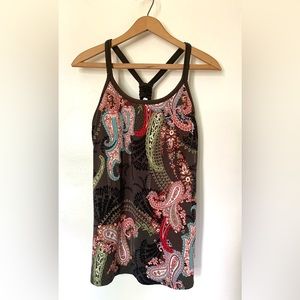 Athleta tank M yoga Pavrita brown paisley shelf bra like new gym
